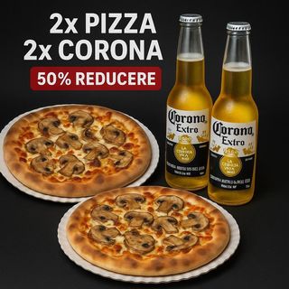 Cumperi 2 Pizza Medie + 2 Corona cu 50% reducere