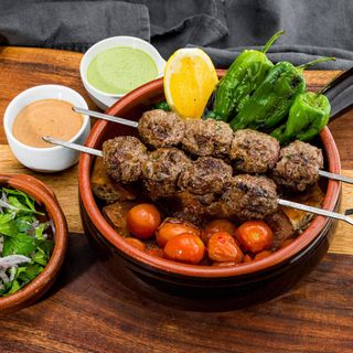 Terracotta Pot and two Lamb Kofta Skewer