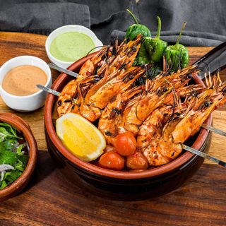 Terracotta Pot and two Prawn Skewer