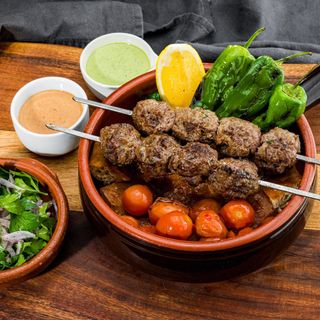 Terracotta Pot and two Lamb Kofta Skewers