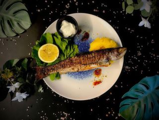 Pastrav la gratar cu mamaliguta si mujdei