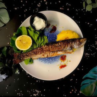 Pastrav prajit cu mamaliguta si mujdei