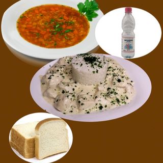 Meniu Ciorba de legume+ Pui cu Smantana si Ciuperci+Orez basmatic+paine
