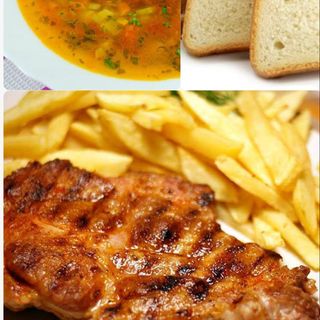 Meniu Ceafa de Porc, Cartofi Prajiti,Ciorba legume