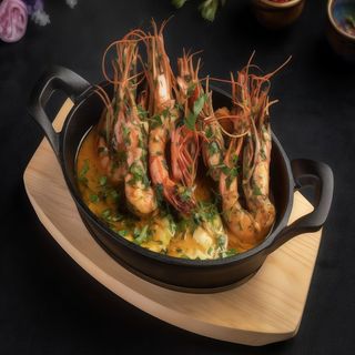 Creveți în unt cu ierburi la tigaie și dovlecei