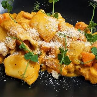 Paccheri cu castane, dovleac și bufalla