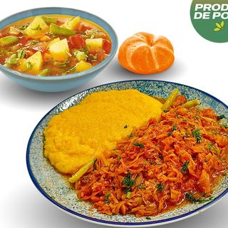 MENIU DE POST: CIORBA LEGUME 350g + CHIFLA 50g + VARZA CALITA 250g + MAMALIGA 250g