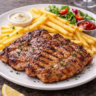 2 porți de ceafă la grătar + 2 porți de cartofi prăjiți 