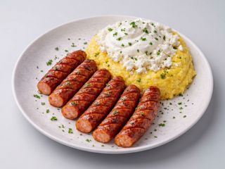 Mamaliguta cu brânză si... Smântână insotita de carnaciori banateni