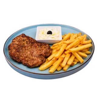 Ceafa de porc grill cu cartofi prajiti