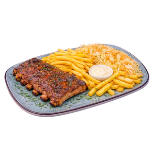Coaste de porc cu cartofi prajiti si salata 600g