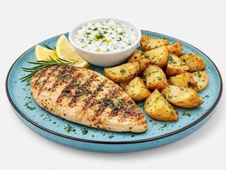 Piept de pui la grătar cu garnitură de cartofi aurii 400g