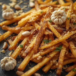 Cartofi prăjiți, parmezan și usturoi