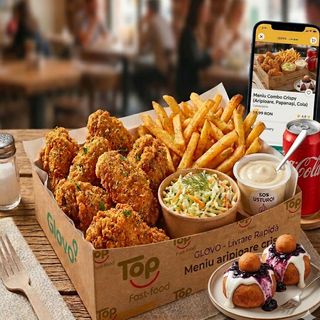 Meniu aripioare crispy + Coca cola doză + Papanași