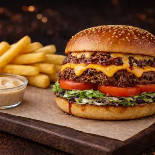 Pulled Pork Burger+ Curly Fries