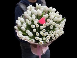 101 Lalele Albe + Inima roz