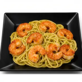 Spaghetti cu pesto și creveți