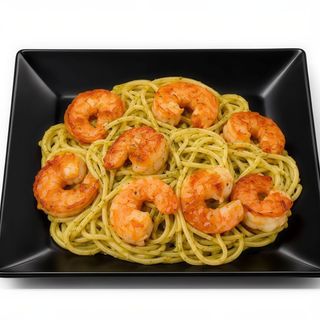 Spaghetti cu pesto și creveți