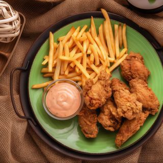 ARIPIOARE PANE USOR PICANTE CU CARTOFI PRAJITI SI SOS 