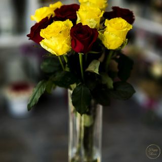 Buchet cu trandafiri Yellow Festival (include vas de sticla)