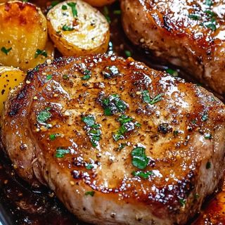 Ceafa de porc la gratar cu cartofi si sos usturoi 600g