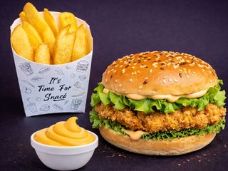 MENIU CHICKEN BURGER. + CARTOFI + SOS