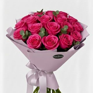 Buchet 15 trandafiri fuxia topaz