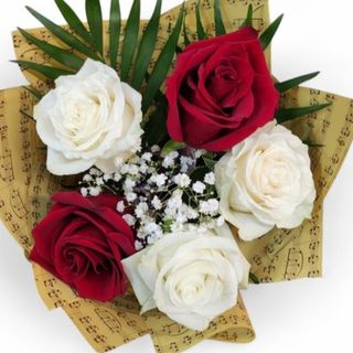 Buchet 5 trandafiri alb roșu