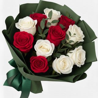 Buchet trandafiri albi roșii