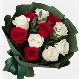 Buchet 11 trandafiri albi roșii