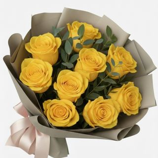 Buchet 9 trandafiri galbeni