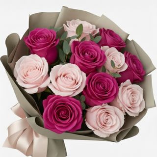 Buchet 11 trandafiri Pink mondial floid