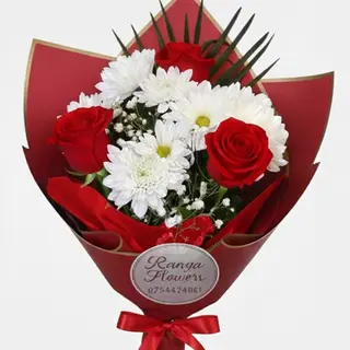 Buchet Red  3 trandafiri crizanteme 