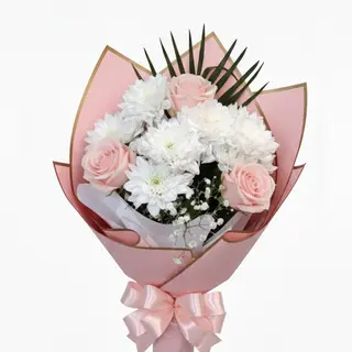 Buchet trandafiri & crizanteme Pink vite