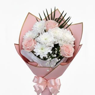 Buchet trandafiri & crizanteme Pink vite