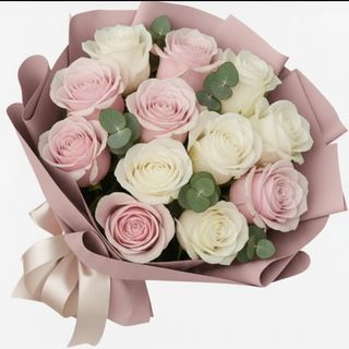 Buchet 11 trandafiri alb Pink mondial