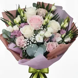 Buchet Lisianthus & Trandafiri Pink vite 