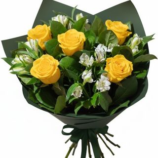 Buchet amarillo trandafiri & astromeria