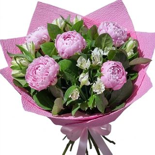 Buchet bujori pink & astromeria