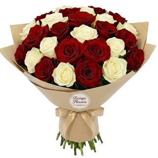 Buchet 25 trandafiri albi & roși