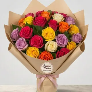 Buchet 21 trandafiri multicolor
