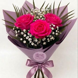 Buchet 3 trandafiri fucsia 