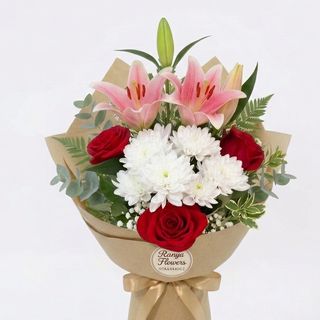 Buchet crin imperial trandafiri roși & crizantemă