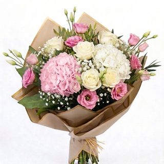Buchet double Hortensia, eustoma miniroze pik