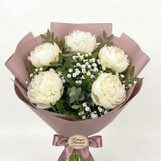 Buchet 5 bujori albi