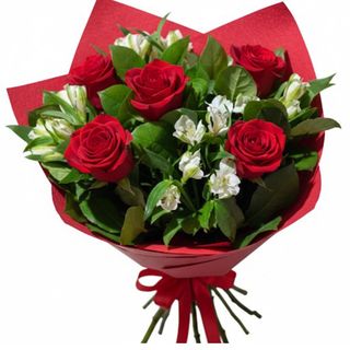 Buchet Trandafiri roși & astromeria