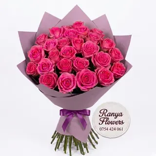 Buchet 23 trandafiri fuxia topaz