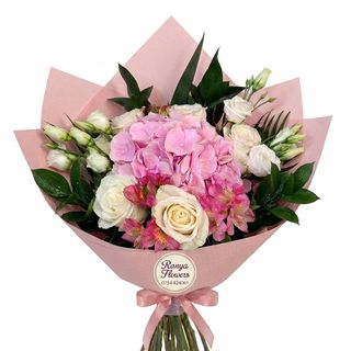Buchet Hortensia , lisy eustoma, Astro, rosa