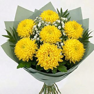 Buchet 7 crizanteme galben palisat