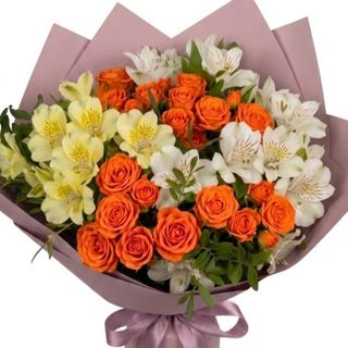 Buchet double minirosa Orangeastro